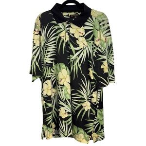 Monterey Club Men’s Performance Tropical Leaf Print Polo Shirt Size L